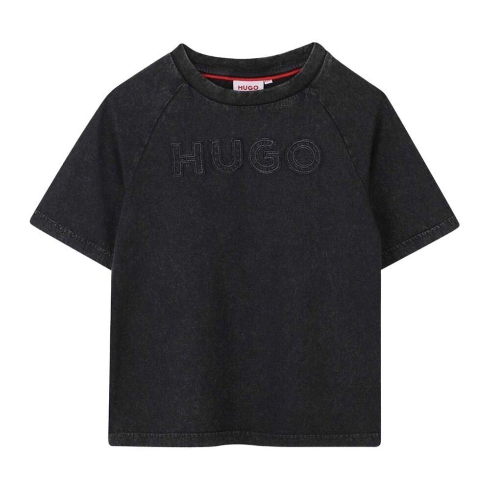 Hugo Childrens/Kids Lettering Washed  T-Shirt / Black